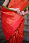 Rang Mahal ~ Brocade Gadwal Pure Silk Handloom Saree in Red (With Silk Mark)