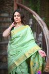 Chandrakor Rang Mahal ~ Handloom Pure Silk Paithani Maharani Paithani in Pista Green