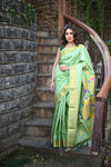 Chandrakor Rang Mahal ~ Handloom Pure Silk Paithani Maharani Paithani in Pista Green