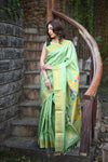 Chandrakor Rang Mahal ~ Handloom Pure Silk Paithani Maharani Paithani in Pista Green