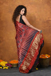 Handloom Modal Silk Saree With Ajrakh Handblock Print With Eco-Friendly Vegetable Dye~ Red (Shipping in 10 working days)