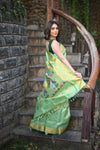 Chandrakor Rang Mahal ~ Handloom Pure Silk Paithani Maharani Paithani in Pista Green