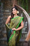 Rang Mahal ~ Brocade Gadwal Pure Silk Handloom Saree in Green (With Silk Mark)