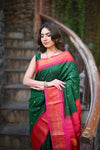 Rang Mahal ~ Gadwal Pure Silk Handloom Saree in Contrast Green with Rani Pink (With Silk Mark)
