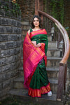 Rang Mahal ~ Gadwal Pure Silk Handloom Saree in Contrast Green with Rani Pink (With Silk Mark)