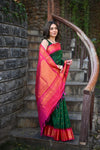 Rang Mahal ~ Gadwal Pure Silk Handloom Saree in Contrast Green with Rani Pink (With Silk Mark)