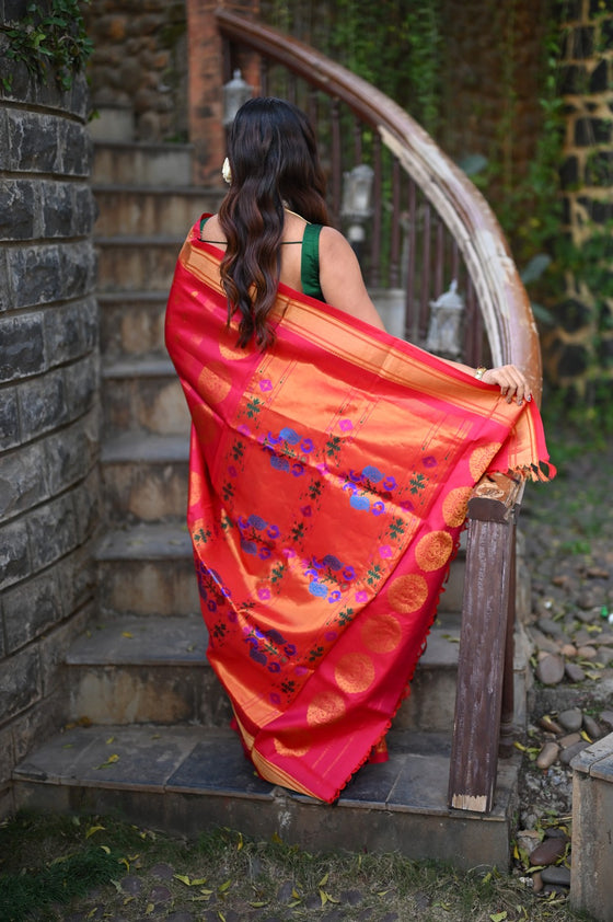 Rang Mahal ~ Handloom Pure Silk Paithani Maharani Paithani in Rani Pink