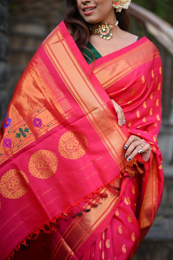 Rang Mahal ~ Handloom Pure Silk Paithani Maharani Paithani in Rani Pink