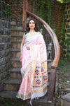 Rang Mahal ~ Handloom Pure Silk Paithani Maharani Paithani in Dual Tone White Pink