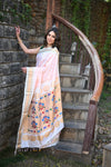 Rang Mahal ~ Handloom Pure Silk Paithani Maharani Paithani in Dual Tone White Pink