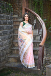 Rang Mahal ~ Handloom Pure Silk Paithani Maharani Paithani in Dual Tone White Pink