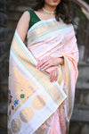Rang Mahal ~ Handloom Pure Silk Paithani Maharani Paithani in Dual Tone White Pink