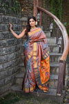 Rang Mahal ~ Handloom Pure Silk Paithani Maharani Paithani in Dual Tone Powder Blue and Red (With Silk Mark)