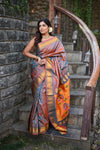 Rang Mahal ~ Handloom Pure Silk Paithani Maharani Paithani in Dual Tone Powder Blue and Red (With Silk Mark)