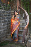 Rang Mahal ~ Handloom Pure Silk Paithani Maharani Paithani in Dual Tone Powder Blue and Red (With Silk Mark)