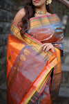 Rang Mahal ~ Handloom Pure Silk Paithani Maharani Paithani in Dual Tone Powder Blue and Red (With Silk Mark)