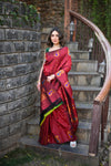 Rang Mahal ~ Gadwal Pure Silk Handloom Saree in Rich Maroon with Mango Motifs Border and Meena Work (With Silk Mark)