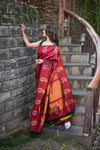 Rang Mahal ~ Gadwal Pure Silk Handloom Saree in Rich Maroon with Mango Motifs Border and Meena Work (With Silk Mark)