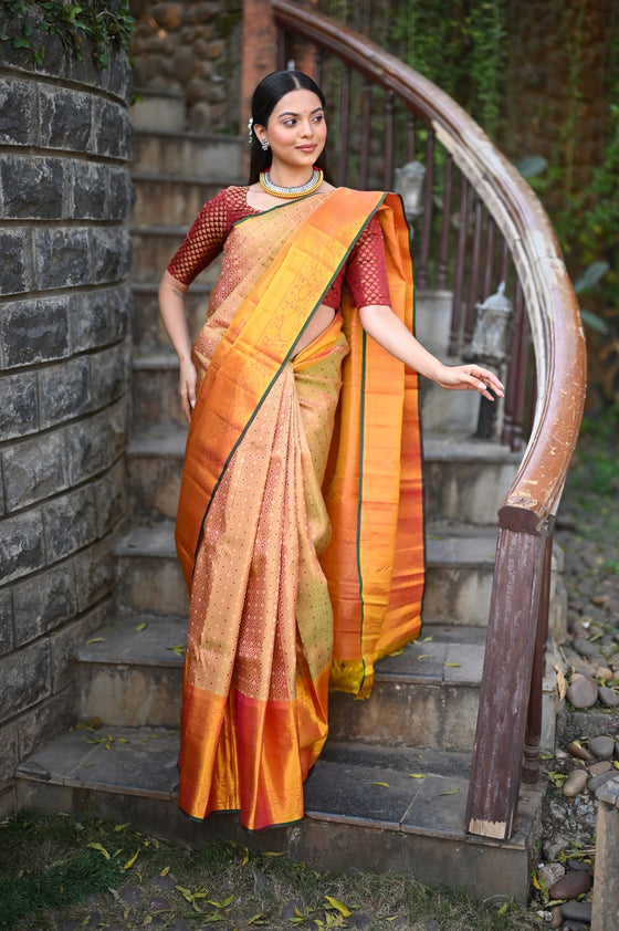 Rang Mahal ~ Exclusive Brocade Gadwal Pure Silk Handloom Saree Beautiful Dual Tone with Rich Border (With Silk Mark)