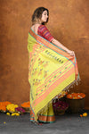 Jijamata Border Pure Cotton Paithani Saree With Traditional Double Pallu ~ Saline Yellow