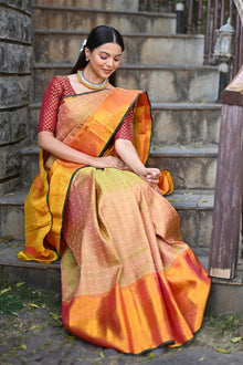  Rang Mahal ~ Exclusive Brocade Gadwal Pure Silk Handloom Saree Beautiful Dual Tone with Rich Border (With Silk Mark)