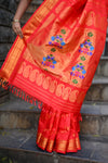 Rang Mahal Designer ~ Handloom Pure Silk Paithani Maharani Paithani in Red (With Silk Mark)