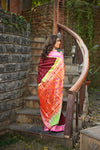 Rang Mahal Exclusive ~ Handloom Pure Silk Bandhani Paithani in Double Pallu in Maroon with Pink Border (With Silk Mark)