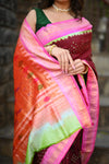Rang Mahal Exclusive ~ Handloom Pure Silk Bandhani Paithani in Double Pallu in Maroon with Pink Border (With Silk Mark)