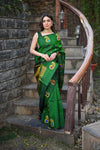 Rang Mahal ~ Gadwal Pure Silk Handloom Saree in Green with Mango Motifs Border and Meena Work (With Silk Mark)
