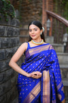 Rang Mahal ~ Handloom Pure Silk Paithani Maharani Paithani in Azure Blue (With Silk Mark)