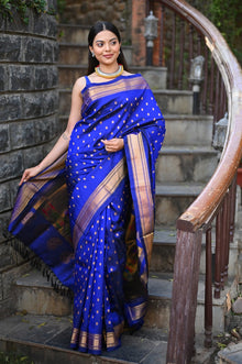  Rang Mahal ~ Handloom Pure Silk Paithani Maharani Paithani in Azure Blue (With Silk Mark)