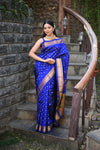 Rang Mahal ~ Handloom Pure Silk Paithani Maharani Paithani in Azure Blue (With Silk Mark)