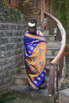 Rang Mahal ~ Handloom Pure Silk Paithani Maharani Paithani in Azure Blue (With Silk Mark)