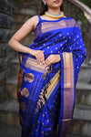 Rang Mahal ~ Handloom Pure Silk Paithani Maharani Paithani in Azure Blue (With Silk Mark)