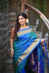 Chandrakor Rang Mahal ~ Handloom Pure Silk Paithani Maharani Paithani in Dual Tone Azure Blue and Green (With Silk Mark)