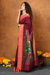 Buy EXCLUSIVE! Handloom Pure Cotton Paithani With Asawali Pallu~Dark Maroon