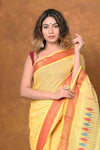 Jijamata Border Pure Cotton Paithani Saree With Traditional Double Pallu ~ Sunset Yellow