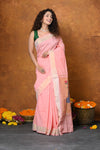 EXCLUSIVE! Handloom Pure Cotton Paithani With Peacock Pallu~ Fresh Peach