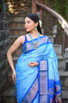 Rang Mahal ~ Handloom Pure Silk Kalanjali Paithani Maharani Paithani in Sky Blue (With Silk Mark)