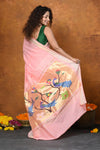 EXCLUSIVE! Handloom Pure Cotton Paithani With Peacock Pallu~ Fresh Peach