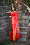 Chandrakor Rang Mahal ~ Handloom Pure Silk Paithani Maharani Paithani in Sapphire Red (With Silk Mark)