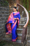 Rang Mahal ~ Handloom Pure Silk Paithani with Double Pallu in Royal Blue (With Silk Mark)