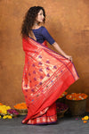 EXCLUSIVE! Handloom Pure Cotton Paithani With Narayali Border & Traditional Heritage Asawali Pallu~Red