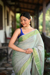 Rang Mahal ~ Handloom Pure Cotton Paithani in Slaked Green with Asawali Pallu