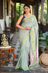 Rang Mahal ~ Handloom Pure Cotton Paithani in Slaked Green with Asawali Pallu