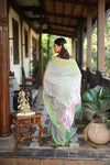 Rang Mahal ~ Handloom Pure Cotton Paithani in Slaked Green with Asawali Pallu