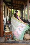 Rang Mahal ~ Handloom Pure Cotton Paithani in Slaked Green with Asawali Pallu