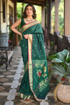 Rang Mahal ~ Handloom Pure Cotton Paithani in Dark Green with Nath Pallu