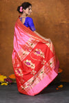Exclusive Designed By VMI~Handloom Pure Silk Muniya Border Saree With Classy Nath Pallu ~ Firozi Pink