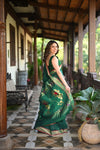 Rang Mahal ~ Handloom Pure Cotton Paithani in Dark Green with Nath Pallu